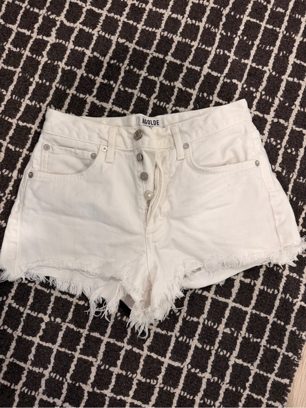 AGOLDE White Button-Front Frayed Hem Denim Shorts